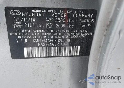 2015 Hyundai Elantra Limited from USA, damaged, VIN KMHDH4AE0FU283881